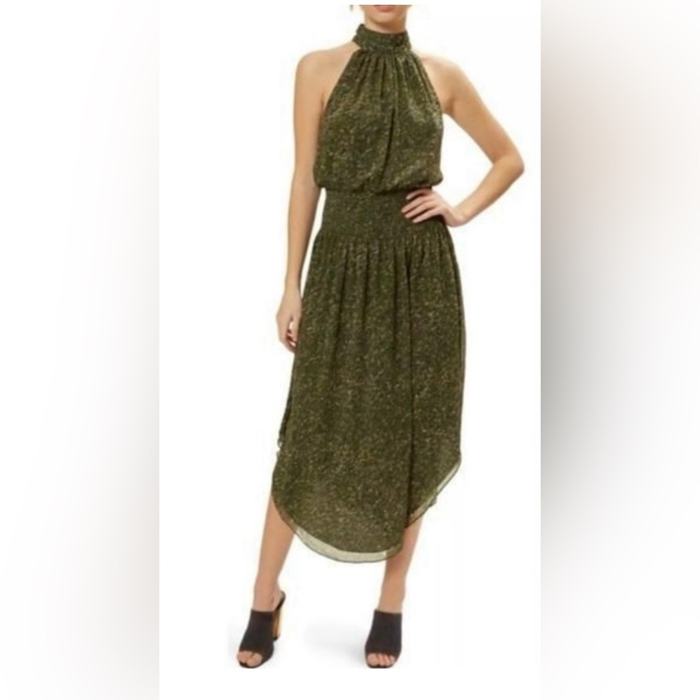 Ramy Brook NWT Belle Green Halter Top Midi Dress, size Small